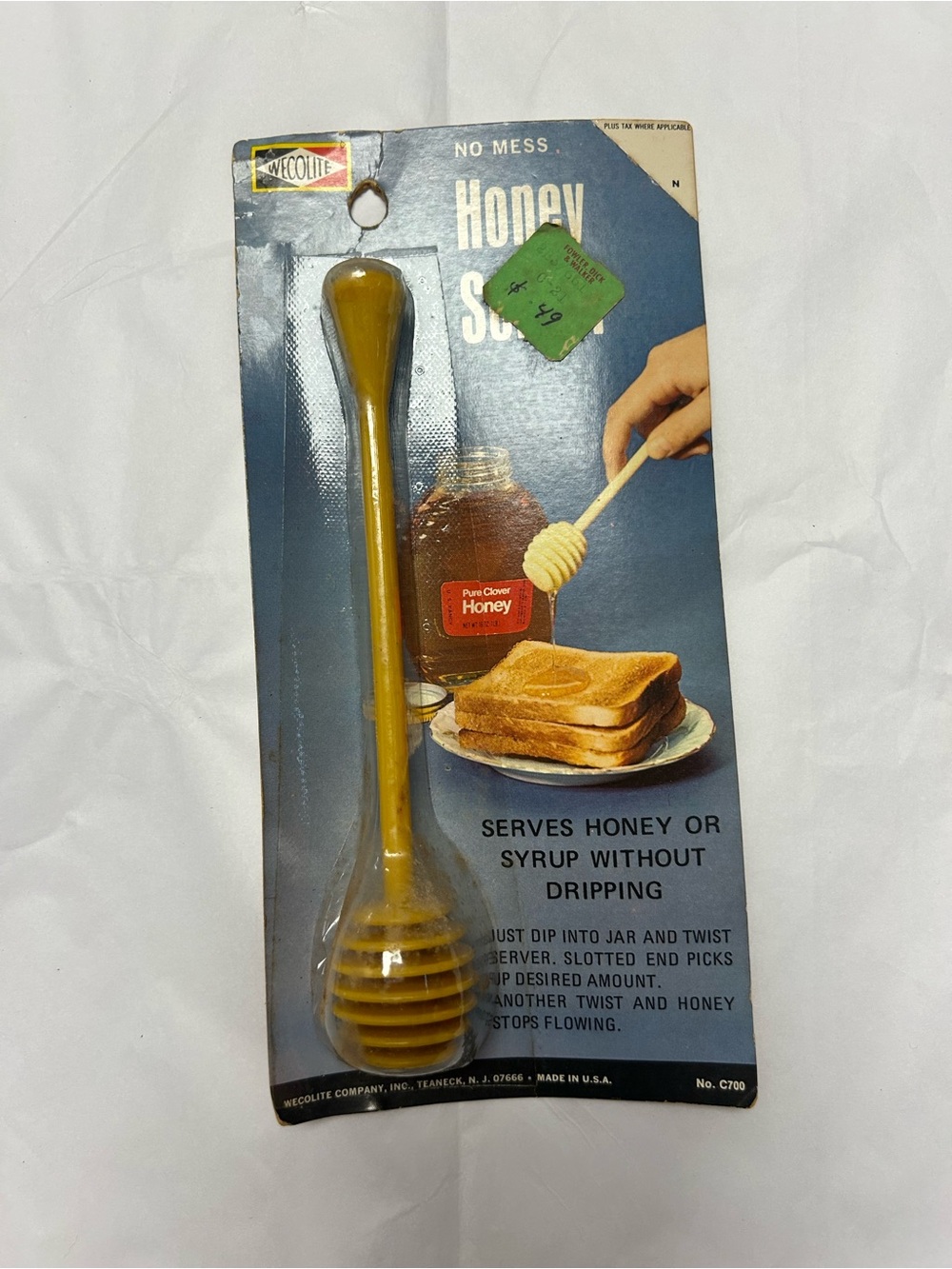 Vintage WECOLITE Honey Spoon - Yellow Honey Dipper